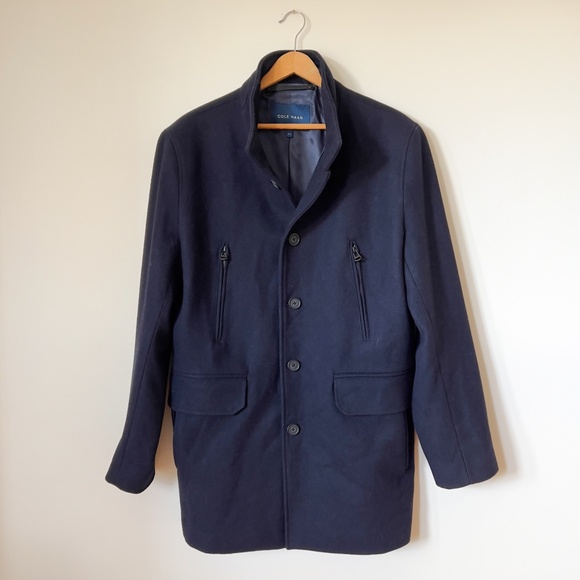 Cole Haan Navy Blue Wool Button Up Car Coat Size Small Classic Winter - Picture 3 of 12